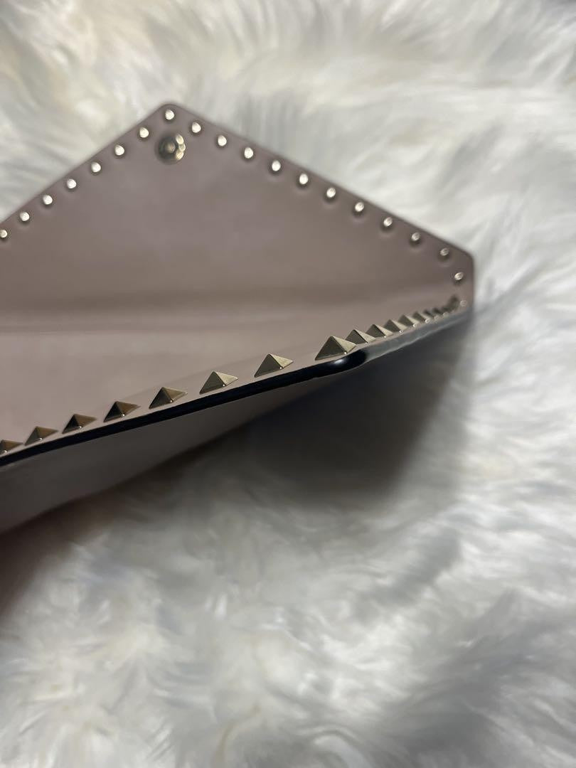 Valentino Clutch Bag Second Bag Studs Pink Beige Greige Authentic