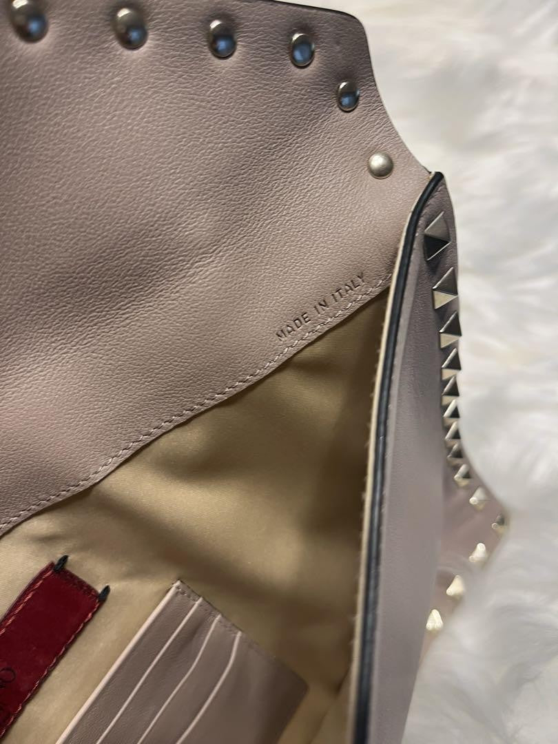 Valentino Clutch Bag Second Bag Studs Pink Beige Greige Authentic