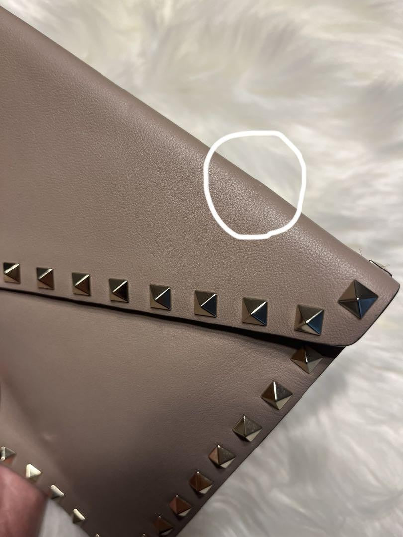 Valentino Clutch Bag Second Bag Studs Pink Beige Greige Authentic