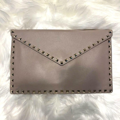 Valentino Clutch Bag Second Bag Studs Pink Beige Greige Authentic