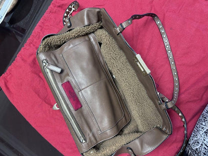 Valentino Hand Bag Tote Purse Studs Suede Brown Authentic
