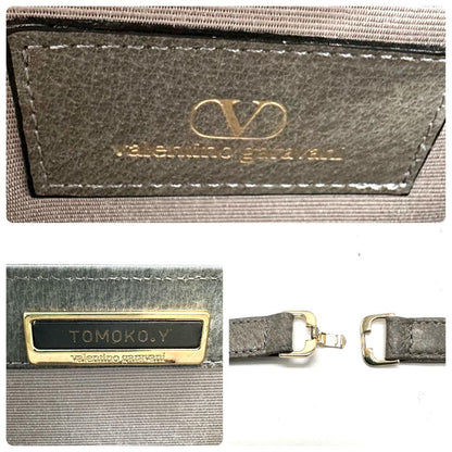 Valentino Garavani Shoulder Bag Purse 2way Leather Gray Brown Authentic