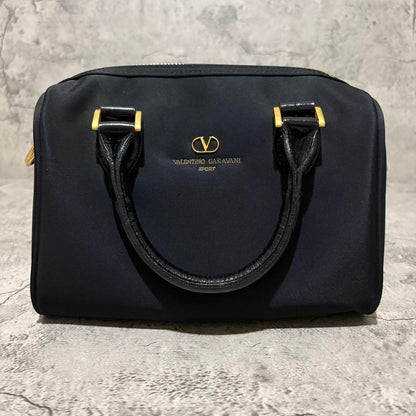 Valentino Garavani Shoulder Bag Purse Mini Boston 2way Logo Black Authentic