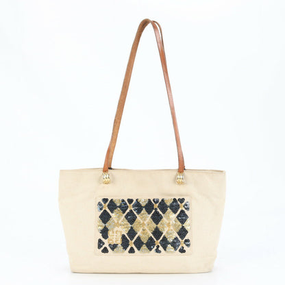 GIVENCHY Hand Shoulder Bag Tote Purse 4G Leather Canvas Beige Brown Authentic