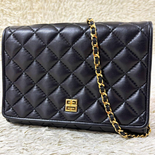 GIVENCHY Shoulder Bag Purse Chain 4G Leather Black Authentic