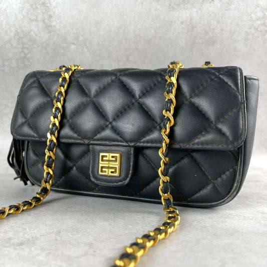 GIVENCHY Shoulder Bag Purse 4G Chain Leather Black Authentic