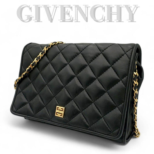 GIVENCHY Shoulder Bag Purse Chain 4G Quilted Leather Black Authentic
