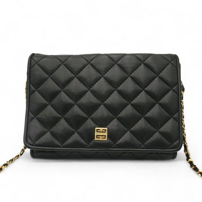 GIVENCHY Shoulder Bag Purse Chain 4G Quilted Leather Black Authentic