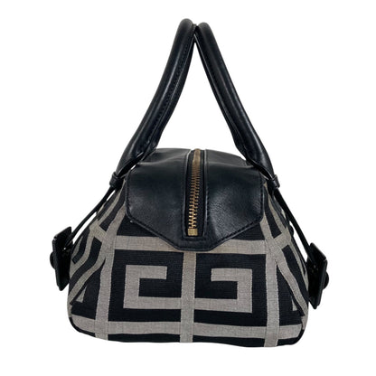 GIVENCHY Hand Bag Tote Purse 4G Canvas Leather Black Gray Authentic