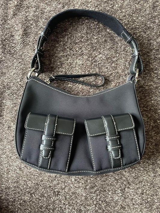 GIVENCHY Accessory Pouch Shoulder Bag Purse Nylon Leather Black Authentic