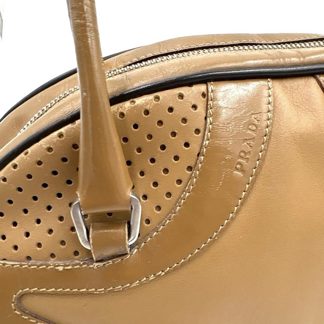 PRADA handbag, tote bag, mini Boston bag, authentic brown leather