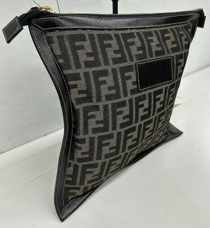 Authentic FENDI Second Hand FF Zucca Brown Clutch Bag