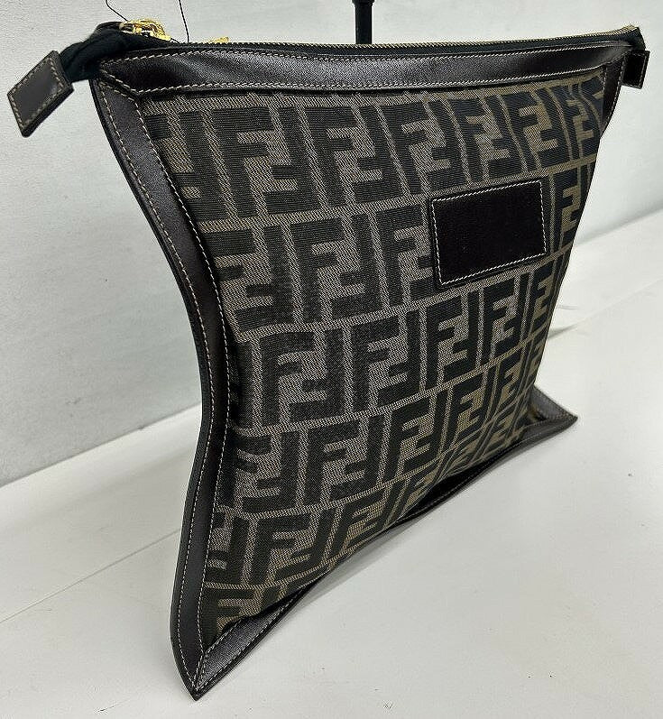 Authentic FENDI Second Hand FF Zucca Brown Clutch Bag