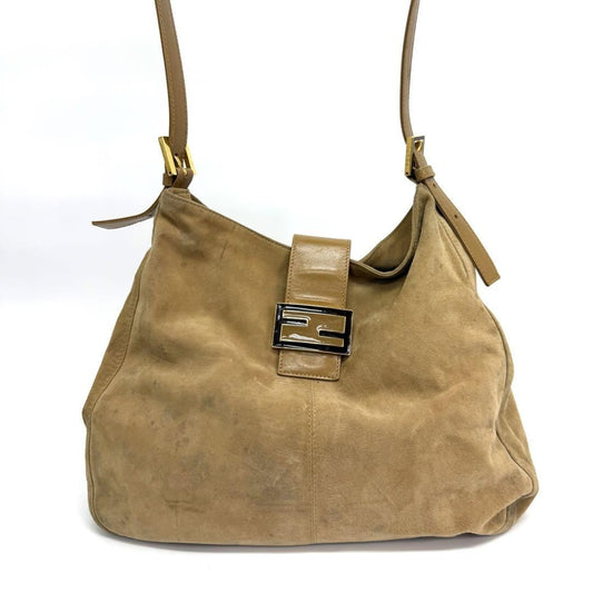 FENDI FF Suede Wallet Shoulder Bag Authentic Beige