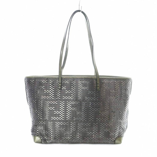 FENDI Handbag Wallet FF Zucca Leather Silver Genuine