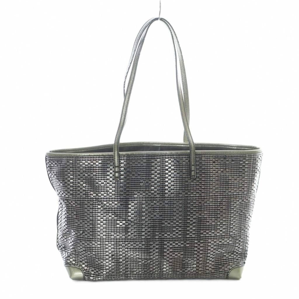 FENDI Handbag Wallet FF Zucca Leather Silver Genuine