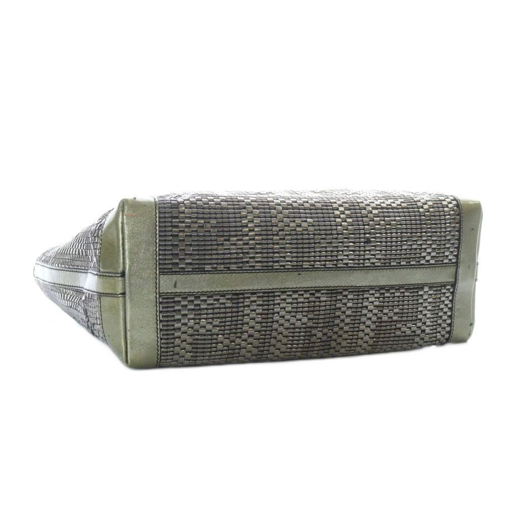 FENDI Handbag Wallet FF Zucca Leather Silver Genuine