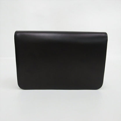 Christian Dior Shoulder Bag Purse CD Chain Leather Black Authentic