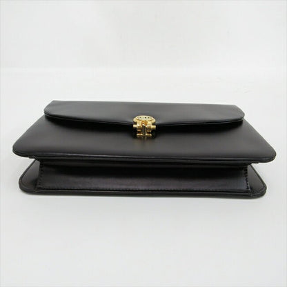 Christian Dior Shoulder Bag Purse CD Chain Leather Black Authentic
