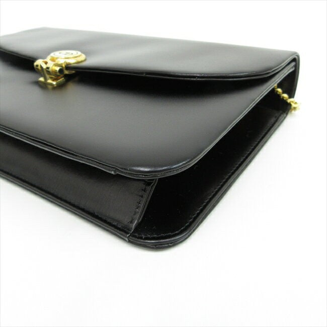 Christian Dior Shoulder Bag Purse CD Chain Leather Black Authentic