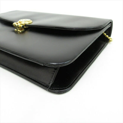 Christian Dior Shoulder Bag Purse CD Chain Leather Black Authentic