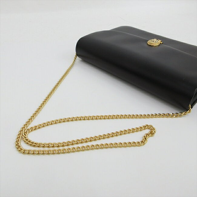 Christian Dior Shoulder Bag Purse CD Chain Leather Black Authentic