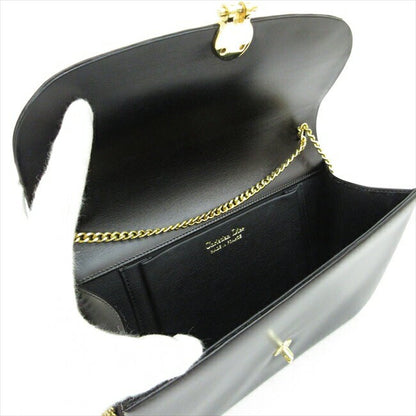 Christian Dior Shoulder Bag Purse CD Chain Leather Black Authentic