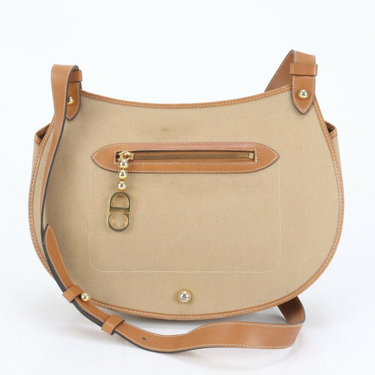 Christian Dior Shoulder Bag Purse Leather Canvas Brown Authentic