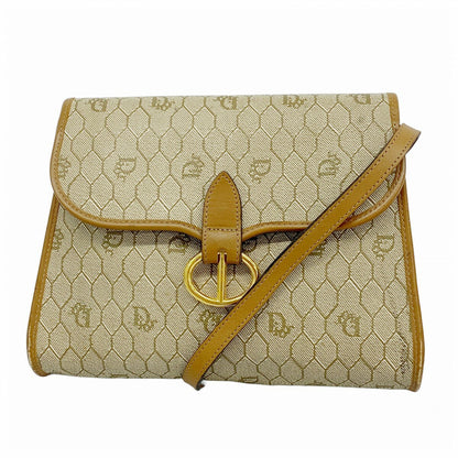 Christian Dior Shoulder Bag Purse Honeycomb PVC Beige Brown Authentic