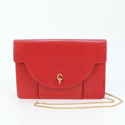 Christian Dior Shoulder Bag Purse Chain Leather Red Authentic