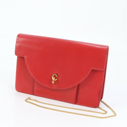 Christian Dior Shoulder Bag Purse Chain Leather Red Authentic