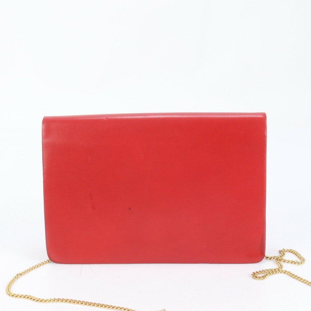 Christian Dior Shoulder Bag Purse Chain Leather Red Authentic