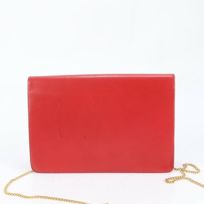 Christian Dior Shoulder Bag Purse Chain Leather Red Authentic