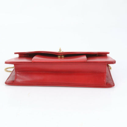 Christian Dior Shoulder Bag Purse Chain Leather Red Authentic