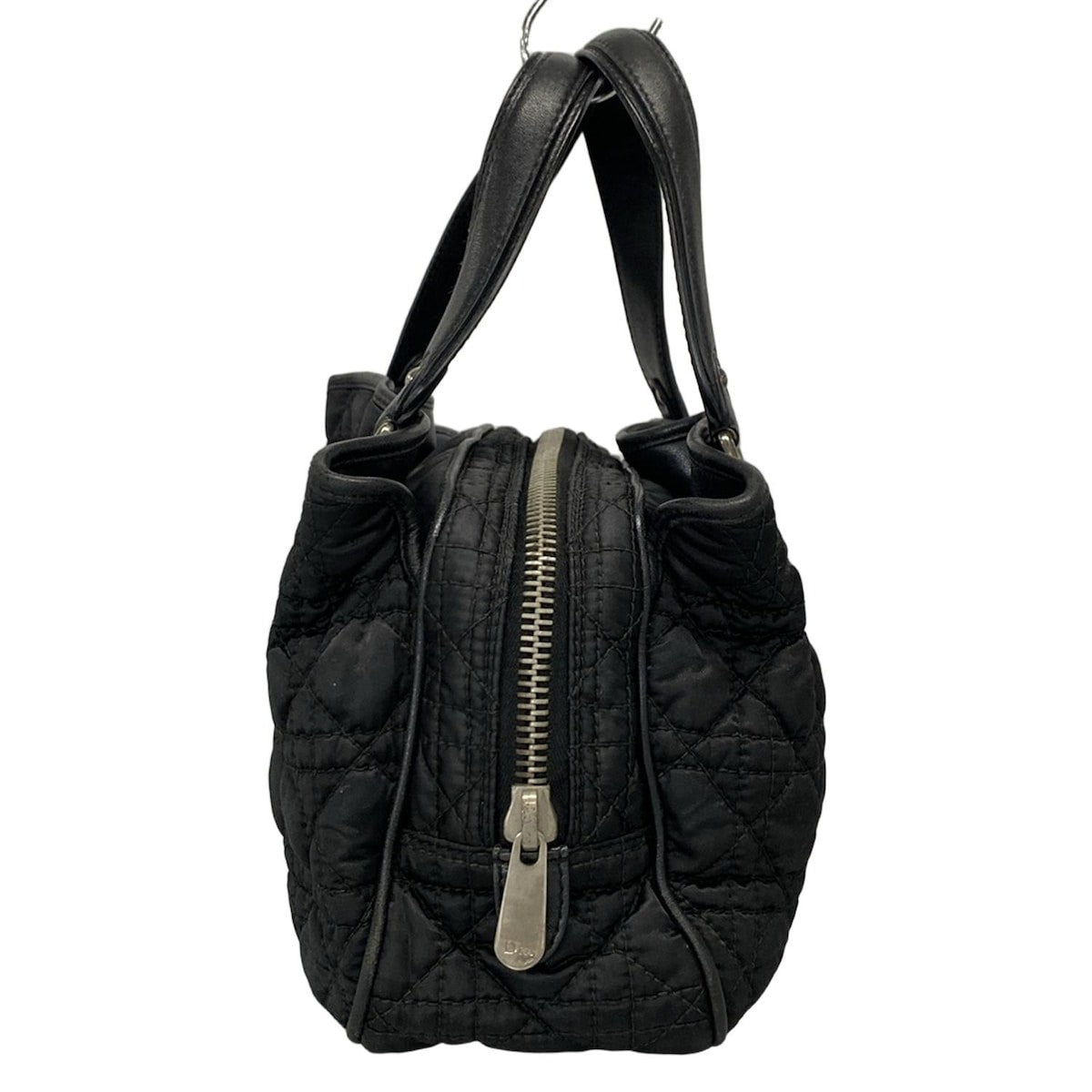 Christian Dior Hand Bag Tote Purse Cannage Nylon Leather Black Authentic