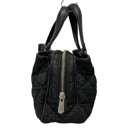 Christian Dior Hand Bag Tote Purse Cannage Nylon Leather Black Authentic