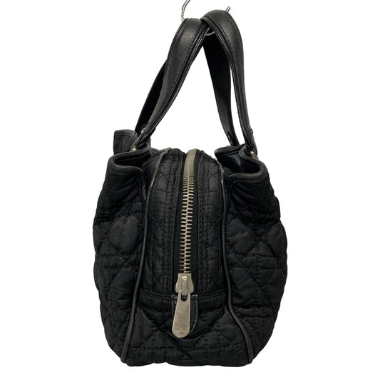 Christian Dior Hand Bag Tote Purse Cannage Nylon Leather Black Authentic