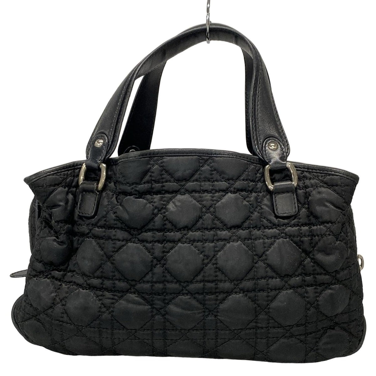 Christian Dior Hand Bag Tote Purse Cannage Nylon Leather Black Authentic