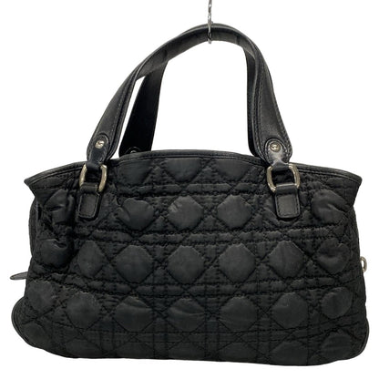 Christian Dior Hand Bag Tote Purse Cannage Nylon Leather Black Authentic