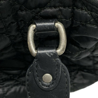 Christian Dior Hand Bag Tote Purse Cannage Nylon Leather Black Authentic