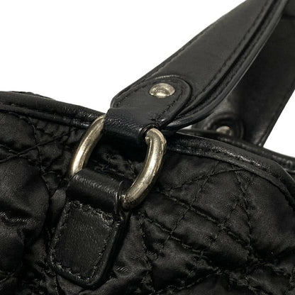 Christian Dior Hand Bag Tote Purse Cannage Nylon Leather Black Authentic