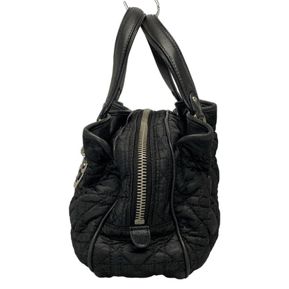 Christian Dior Hand Bag Tote Purse Cannage Nylon Leather Black Authentic