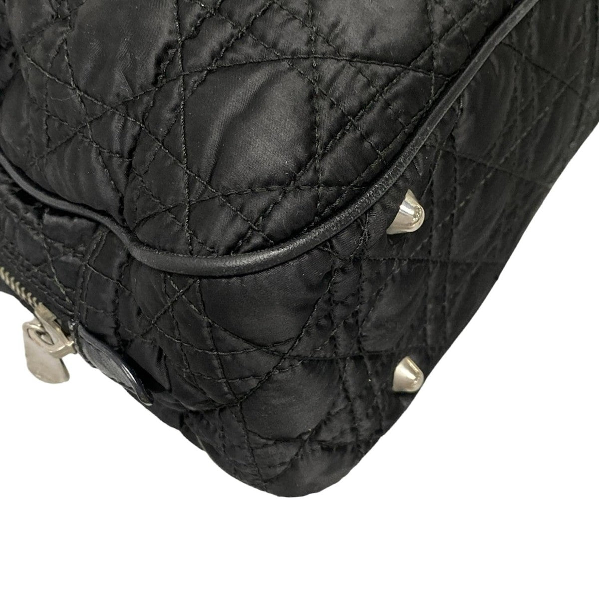Christian Dior Hand Bag Tote Purse Cannage Nylon Leather Black Authentic