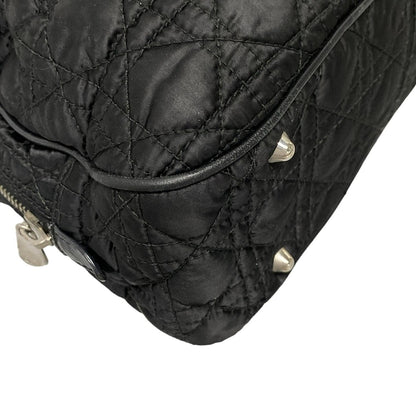 Christian Dior Hand Bag Tote Purse Cannage Nylon Leather Black Authentic