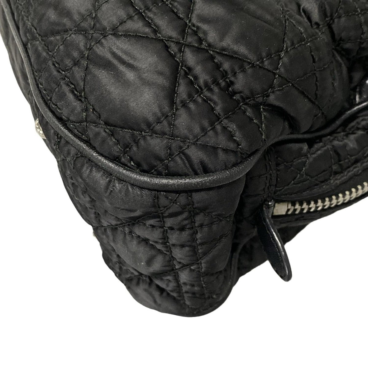 Christian Dior Hand Bag Tote Purse Cannage Nylon Leather Black Authentic