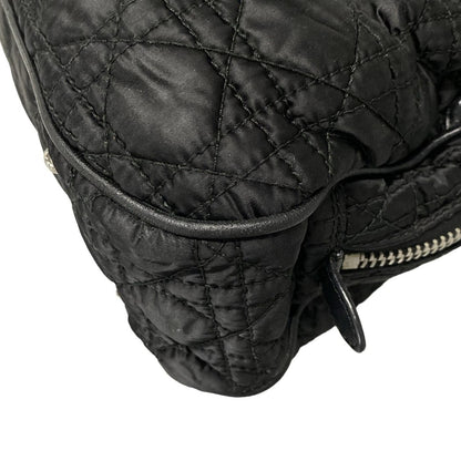 Christian Dior Hand Bag Tote Purse Cannage Nylon Leather Black Authentic