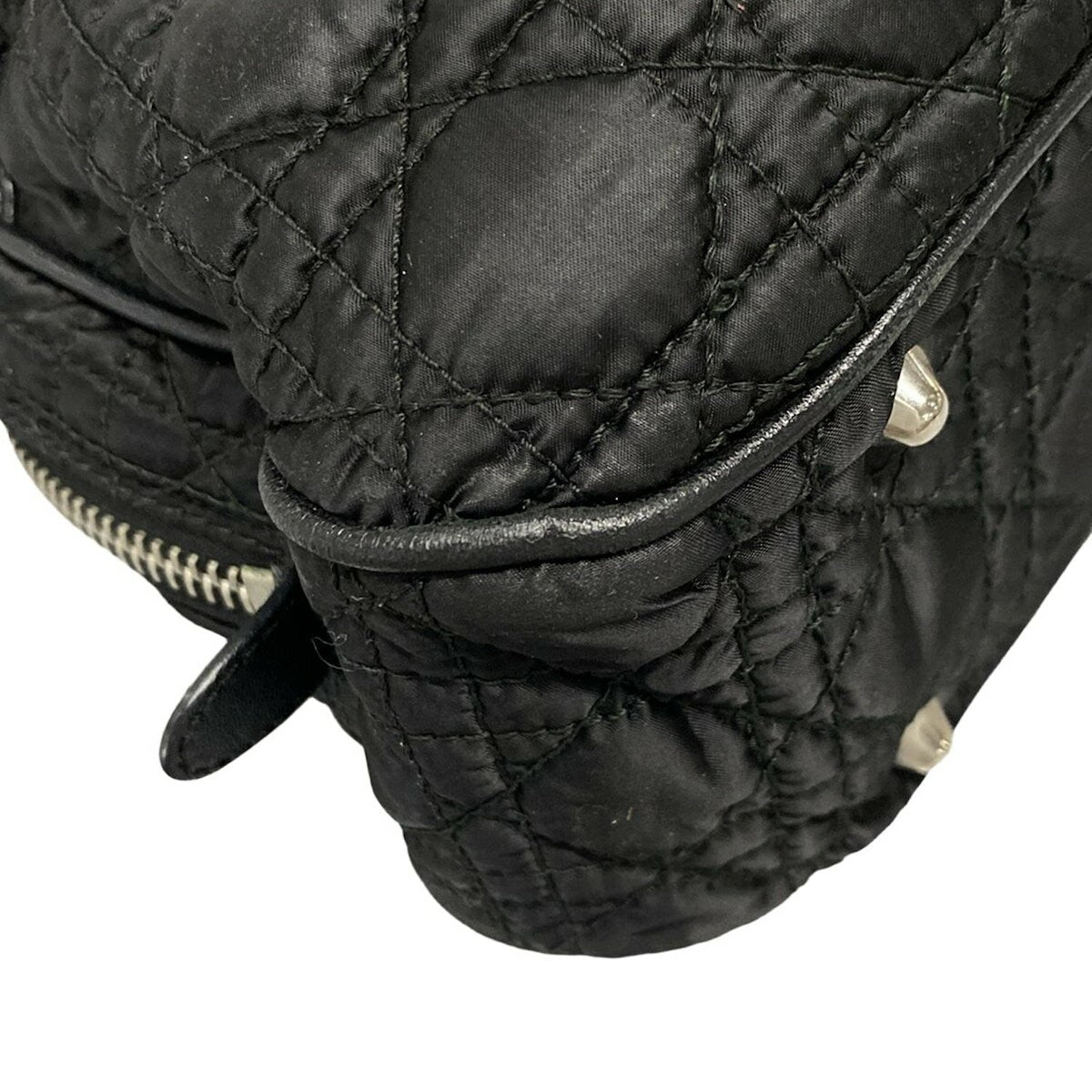 Christian Dior Hand Bag Tote Purse Cannage Nylon Leather Black Authentic