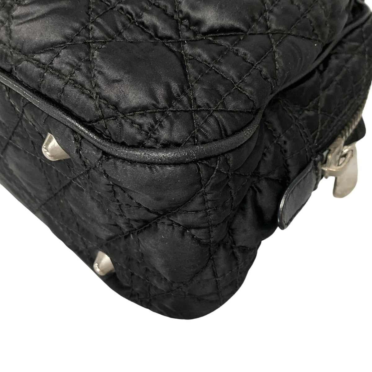Christian Dior Hand Bag Tote Purse Cannage Nylon Leather Black Authentic