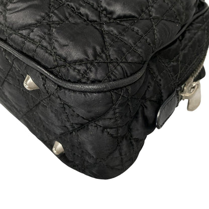 Christian Dior Hand Bag Tote Purse Cannage Nylon Leather Black Authentic