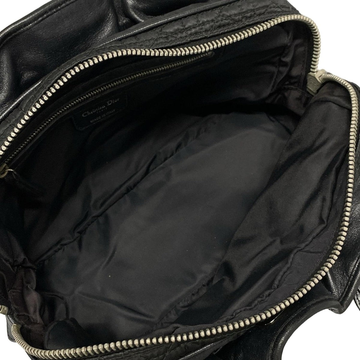 Christian Dior Hand Bag Tote Purse Cannage Nylon Leather Black Authentic